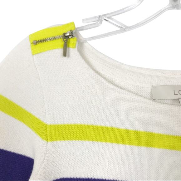 Loft Cream Yellow Blue Striped 3/4 Sleeve Sweater Sz XS - Picture 3 of 7